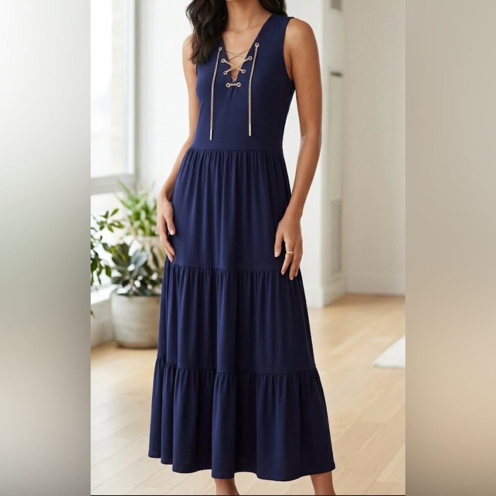 Michael Kors Navy Tiered Maxi Dress - Sleeveless
